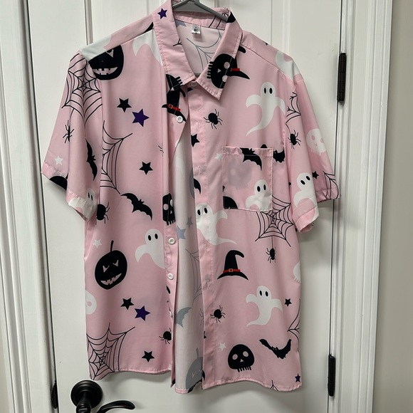 Pink Halloween Button Up Short Sleeve - Picture 1 of 5